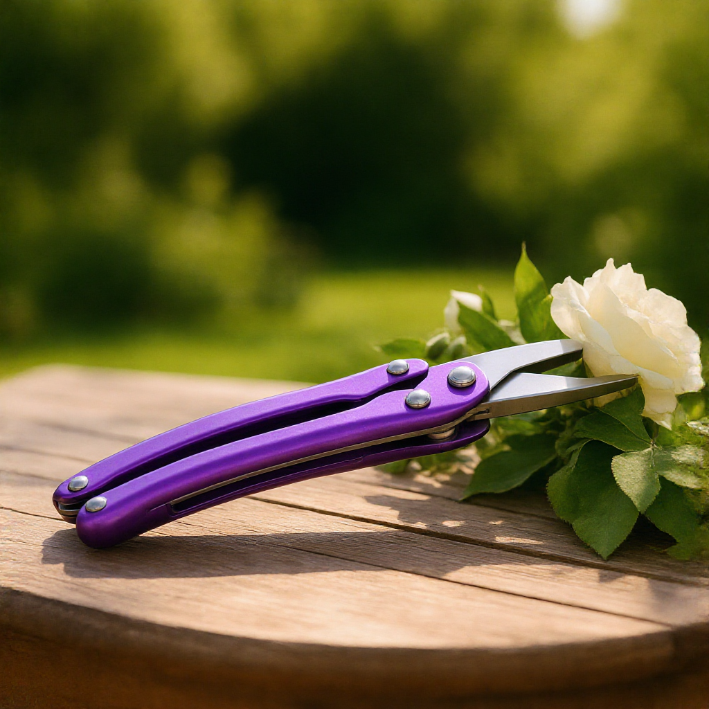 Multi-functional flower arrangement tool in a garden setting