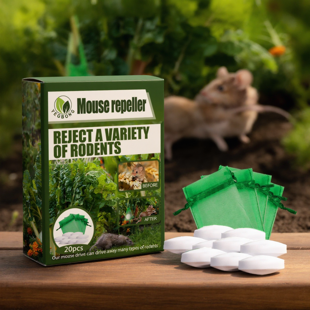 Rodent repellent bait kit in a garden setting